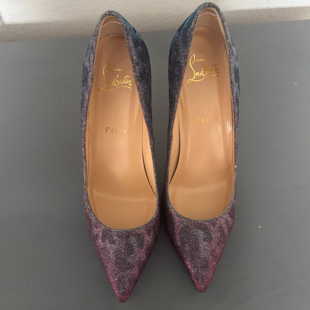 Exclusive Christian Louboutin Pigalle Follies 100 Glitter Plume pointed-toe pump - Picture 3 of 6